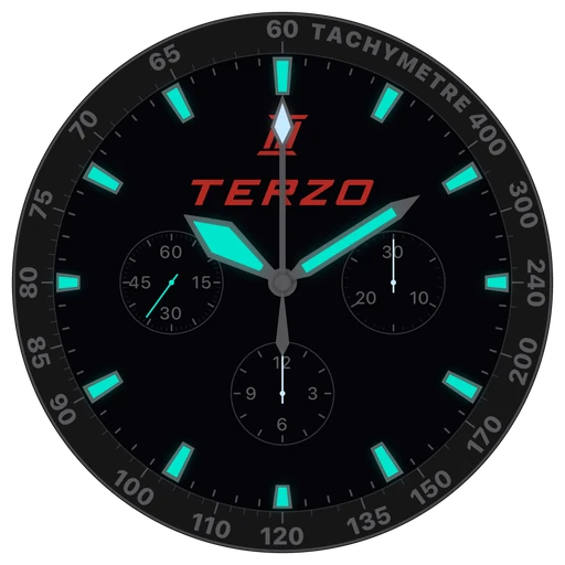 ChronoSet Chronograph watch face in dark mode